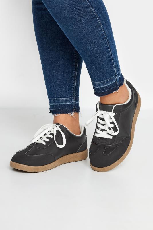 Plus Size  Black Retro Gum Sole Trainers In Extra Wide EEE Fit