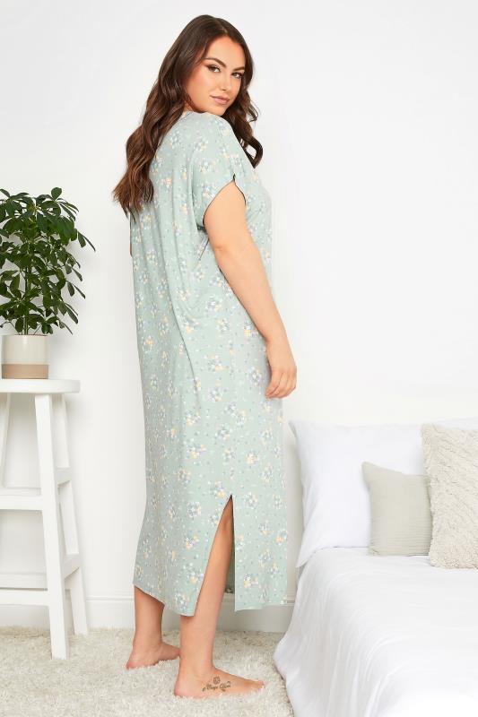 YOURS Curve Plus Size Green Floral Print Soft Touch Nightdress | Yours Clothing  2