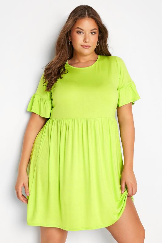  dla puszystych Curve Lime Green Smock Tunic Dress