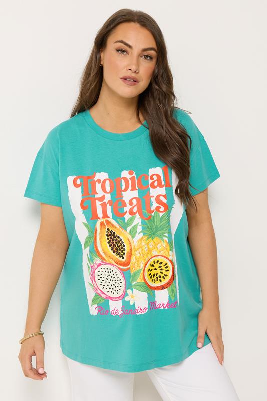  YOURS camisa turquesa con cuentas «Tropical Treats»