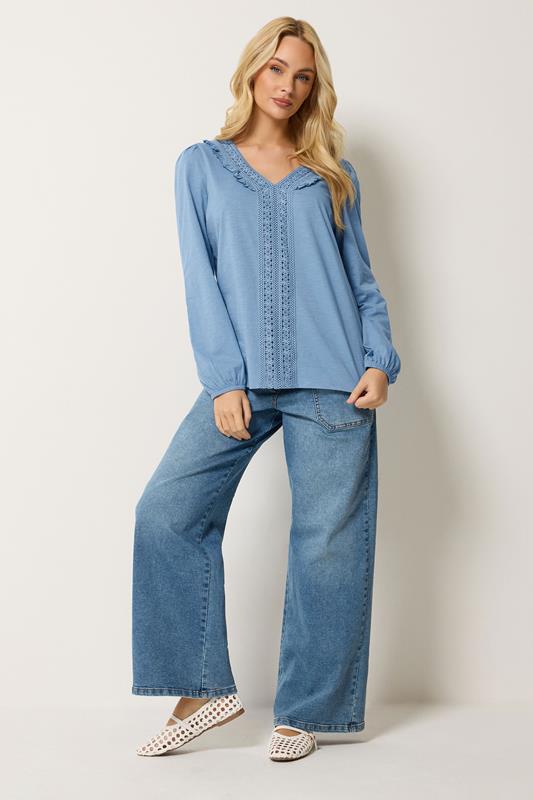 M&Co Blue Frill Cotton Blouse | M&Co 1