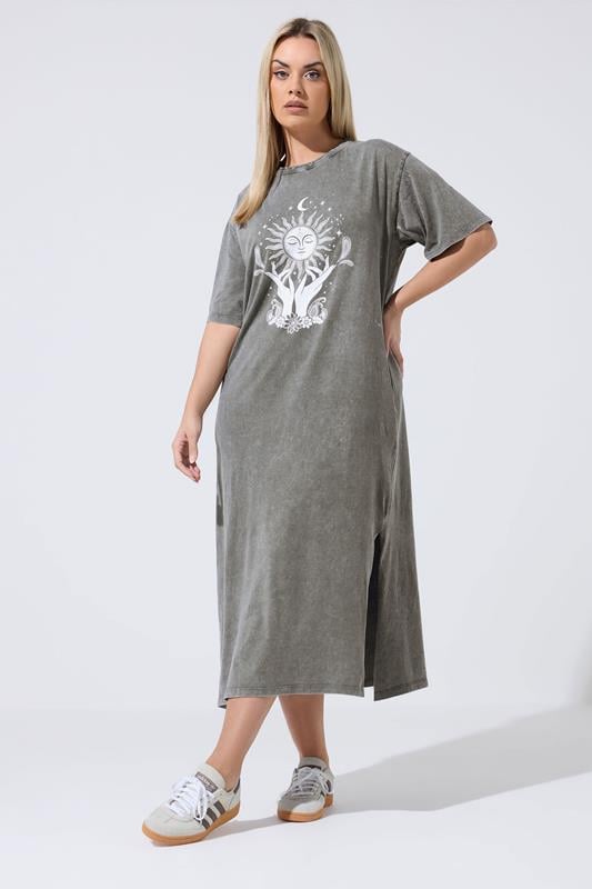 LIMITED COLLECTION Vestido largo gris efecto lavado ácido de diseño místico