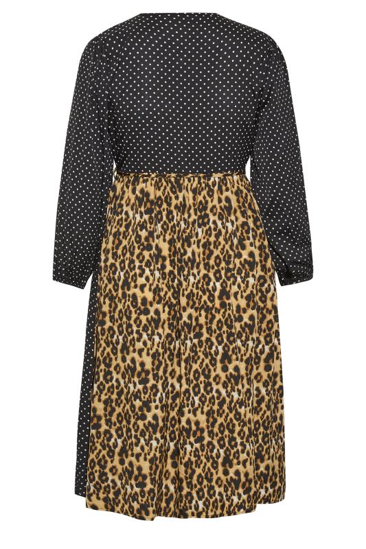 LIMITED COLLECTION Curve Black Contrast Leopard Polka Dot Print Wrap Dress 7