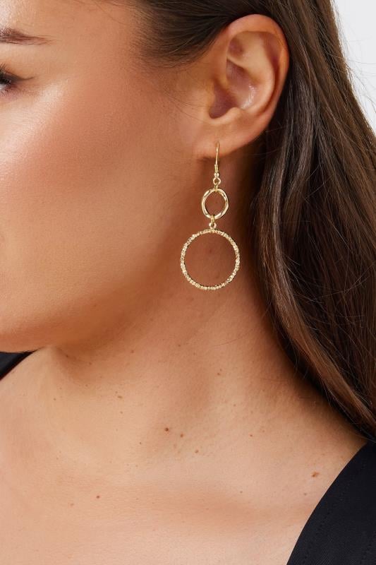 Gold Textured Double Circle Hoop Earrings | Yours Clothing 1