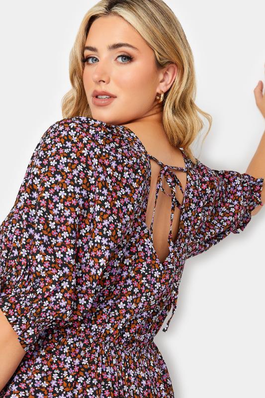 YOURS Plus Size Black Floral Sweetheart Peplum Top | Yours Clothing 4