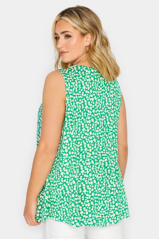 YOURS Plus Size Green Daisy Print Pleat Front Vest Top | Yours Clothing 3