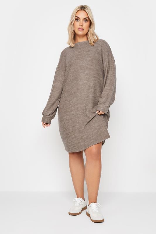  Tallas Grandes YOURS Curve Mocha Brown Soft Touch Jumper Dress