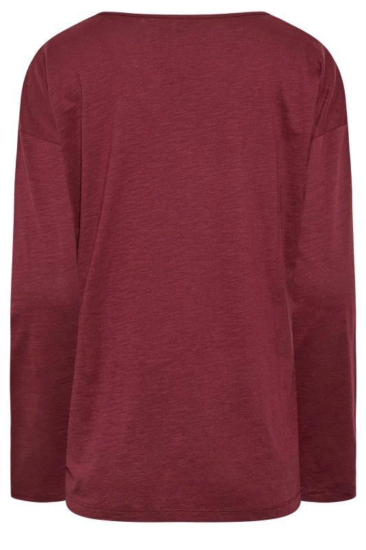 LTS Tall Women's Dark Red V-Neck Long Sleeve Cotton T-Shirt | Long Tall Sally 6