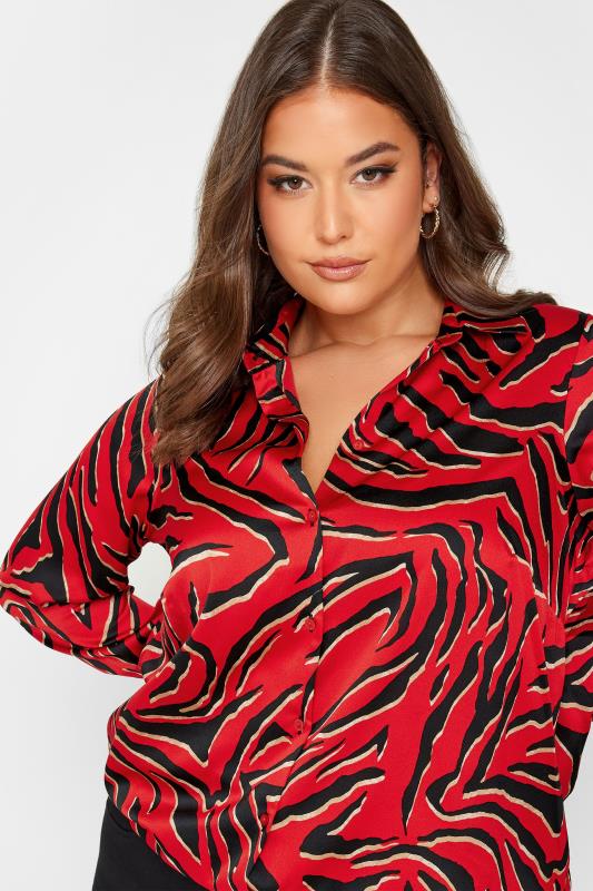 YOURS LONDON Plus Size Red Zebra Print Satin Shirt | Yours Clothing 5