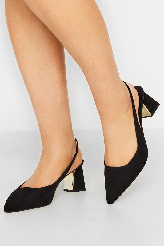 Plus Size  Black Mid Slingback Court Heels In Extra Wide EEE Fit