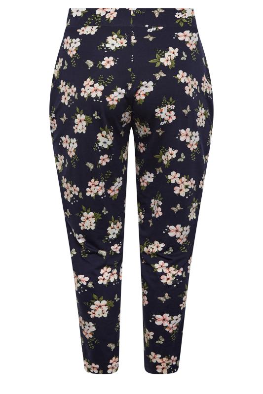 YOURS Plus Size Curve Navy Blue Floral Butterfly Harem Trousers | Yours Clothing  6