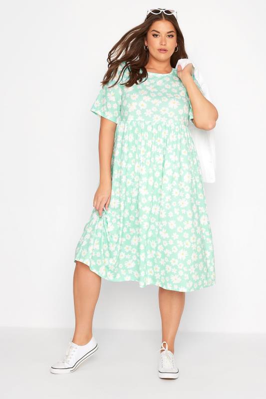 LIMITED COLLECTION Curve Mint Green Floral Smock Dress_B.jpg
