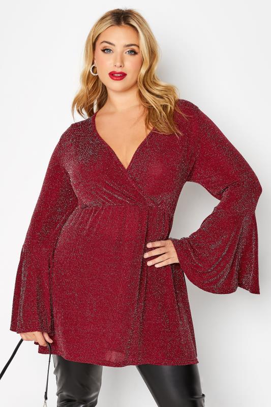 Plus Size  LIMITED COLLECTION Curve Red Glitter Wrap Top