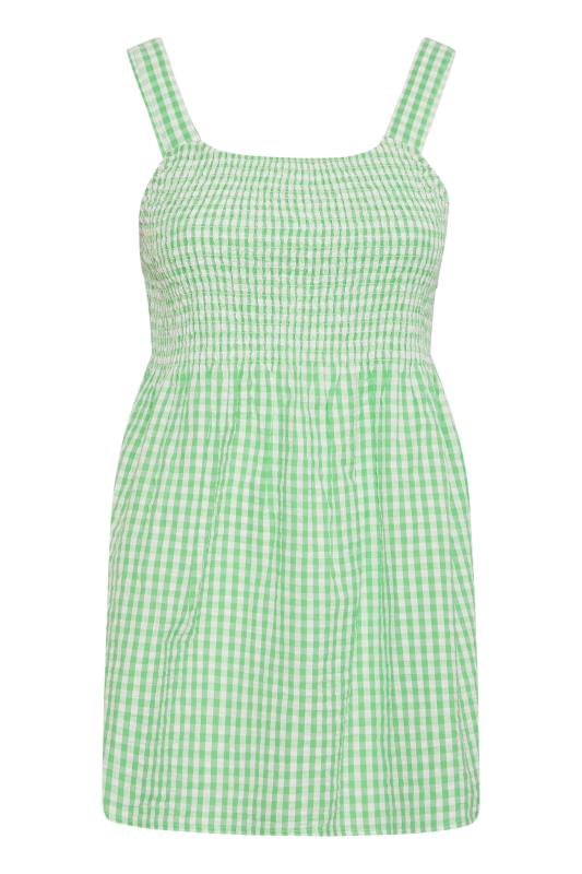 Plus Size Bright Green Gingham Shirred Vest Top | Yours Clothing  6