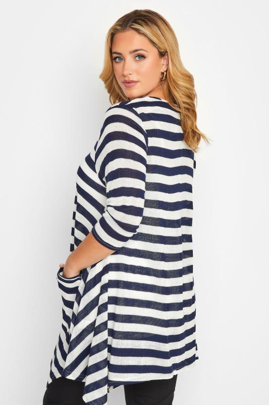 Curve Plus Size Navy Blue & White Stripey Hanky Hem Knit Top | Yours Clothing  3