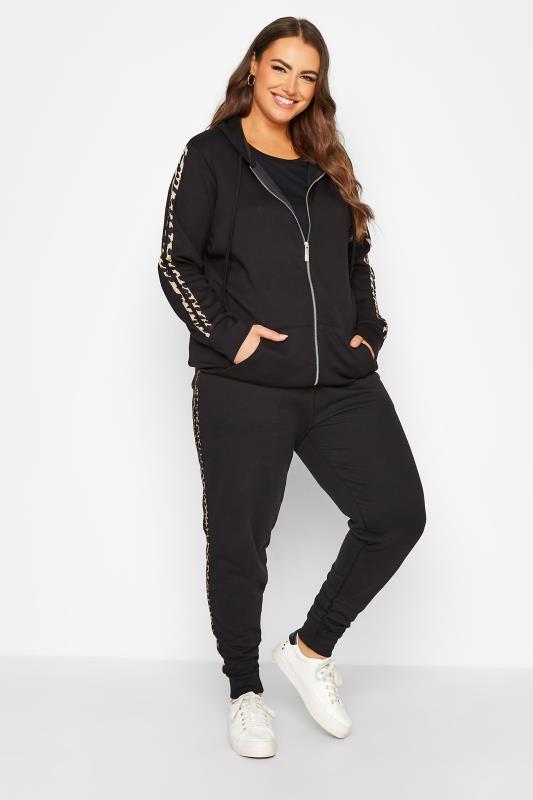 Plus Size Black Leopard Print Stripe Basic Cuff Joggers | Yours Clothing 2