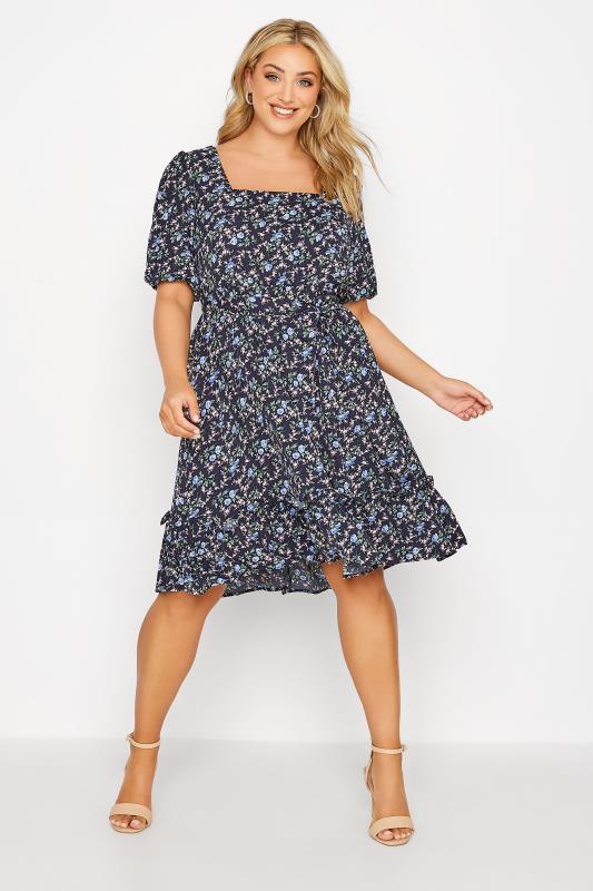 YOURS LONDON Curve Navy Blue Floral Tiered Dress 2