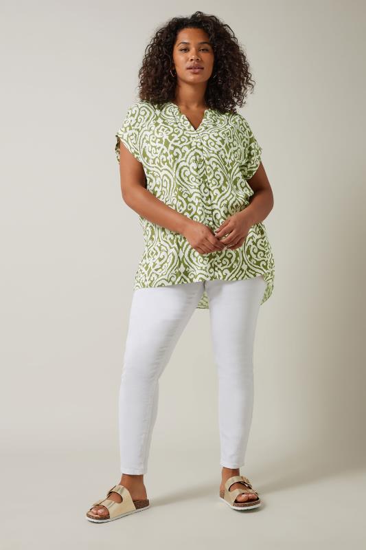 EVANS Plus Size Olive Green Abstract Print Blouse | Evans 2