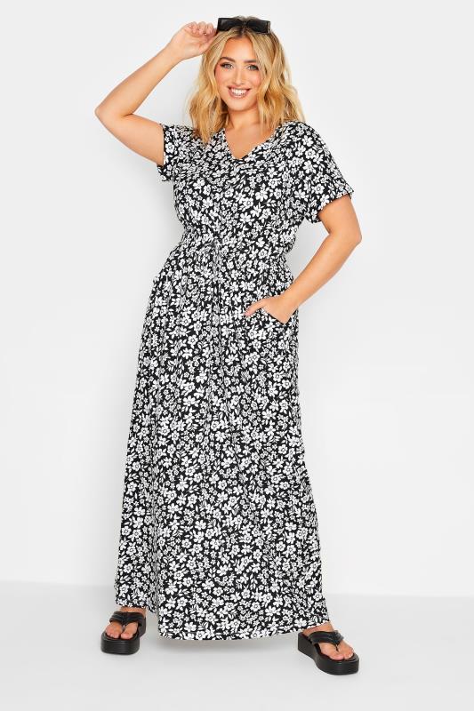 YOURS Plus Size Black Floral Maxi T-Shirt Dress | Yours Clothing 1