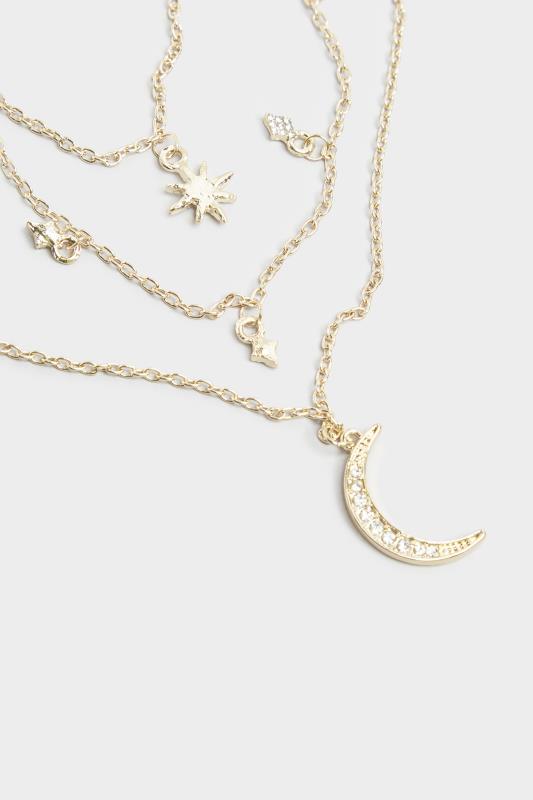 Gold Tone Sun & Moon Triple Chain Necklace | Yours Clothing 3
