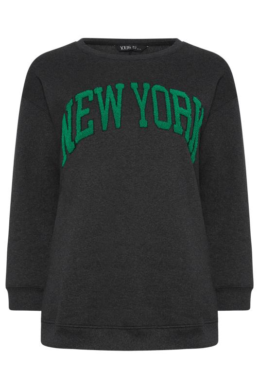 YOURS Plus Size Black 'New York' Embroidered Slogan Sweatshirt | Yours Clothing 5