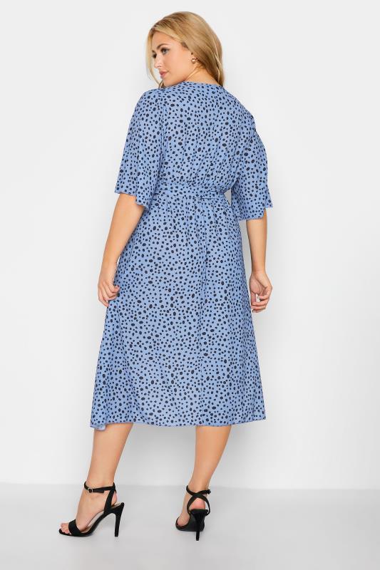 YOURS LONDON Plus Size Blue Dalmatian Print Midi Wrap Dress | Yours Clothing  3