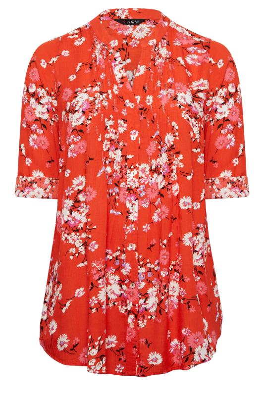 YOURS Plus Size Red Floral Pintuck Shirt | Yours Clothing 6