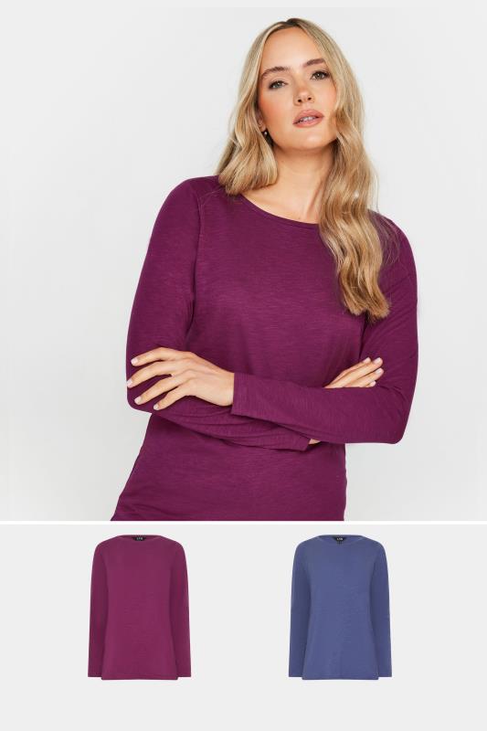 LTS Tall 2 Pack Blue & Purple Long Sleeve T-Shirt | Long Tall Sally 1