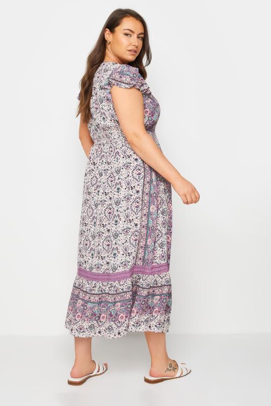 YOURS Plus Size Purple Floral Print Crinkle Maxi Dress | Yours Clothing 4