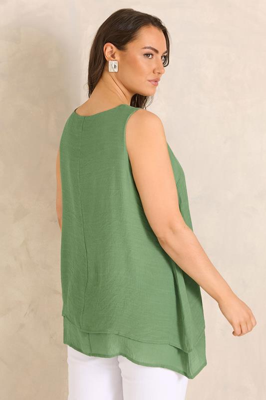 EVANS Plus Size Khaki Green Double Layer Vest Top | Evans 4