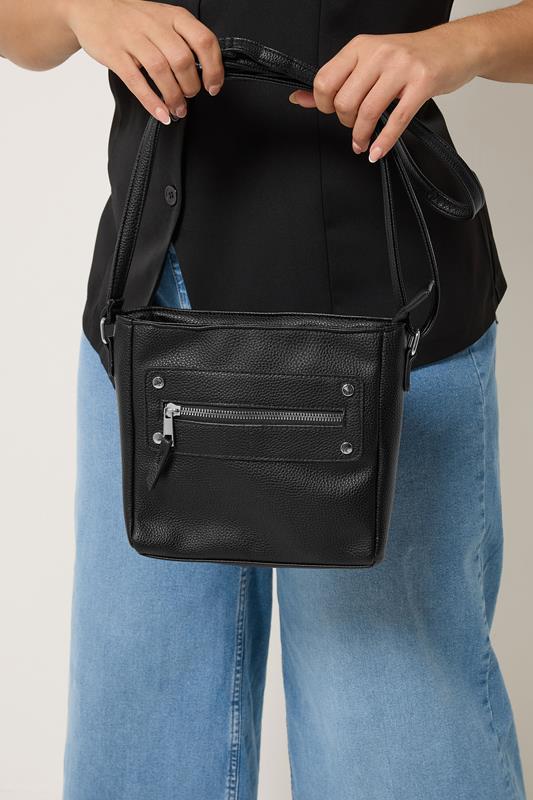 Black Faux Leather Zip Front Cross Body Bag | Yours Clothing 2