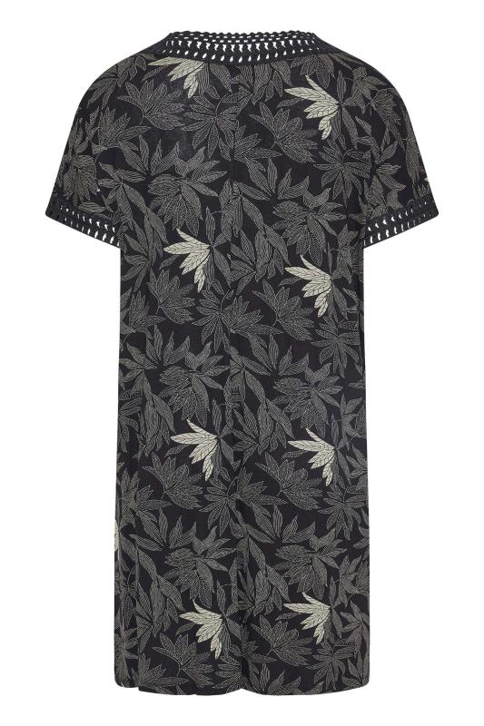 Plus Size Black Leaf Print Contrast Trim Tunic Dress | Yours Clothing 7