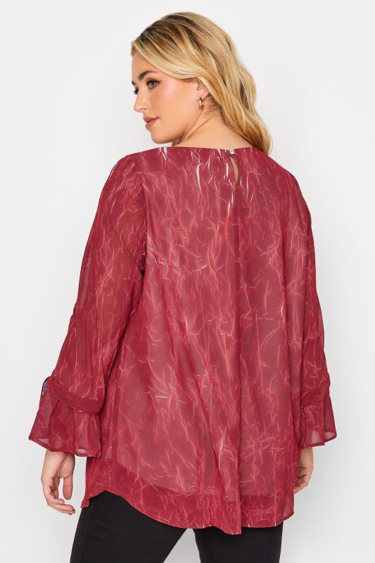 YOURS Curve Red Abstract Bell Sleeve Blouse | Yours Clothing  3