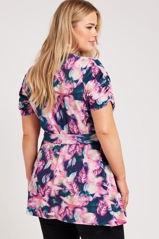YOURS LONDON Plus Size Pink Tropical Print Wrap Top | Yours Clothing 4