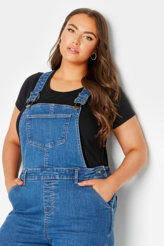 Plus Size Blue Straight Leg Dungarees | Yours Clothing  4