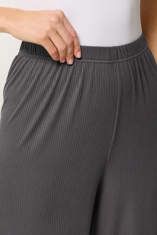 LTS Tall Women's Charcoal Grey Ribbed Wide Leg Trousers | Long Tall Sally 4