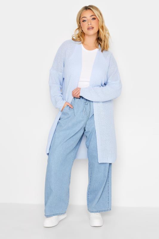 YOURS Curve Plus Size Baby Blue Knitted Long Sleeve Cardigan | Yours Clothing  2