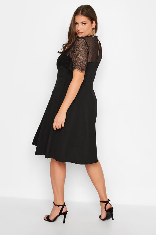 Curve Plus Size Black Lace Sleeve Skater Dress | Yours Clothing 3