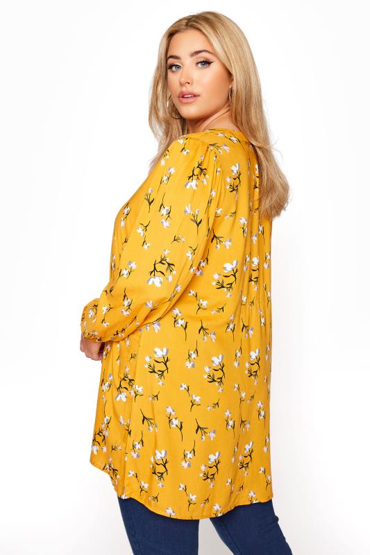YOURS LONDON Yellow Floral Long Sleeve Blouse_C.jpg