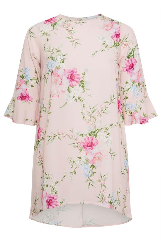 YOURS LONDON Plus Size Pink Floral Flute Sleeve Tunic | Yours Clothing 6