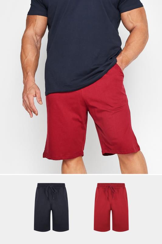  KAM Big & Tall 2 PACK Navy Blue & Burgundy Red Jogger Shorts