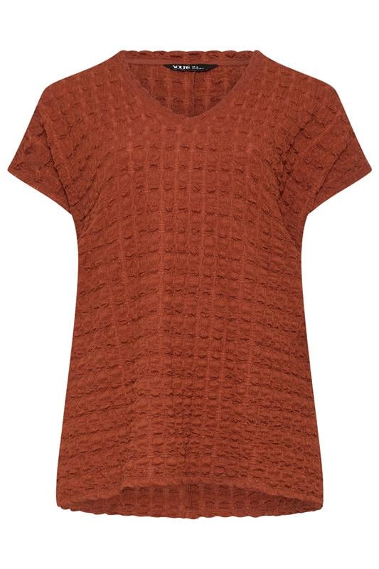 YOURS Plus Size Rust Orange Bubble Textured T-Shirt | Yours Clothing 6