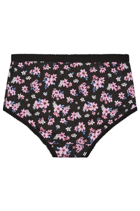 YOURS Curve Plus Size 5 PACK Black & Pink Floral Full Briefs | Yours Clothing  5