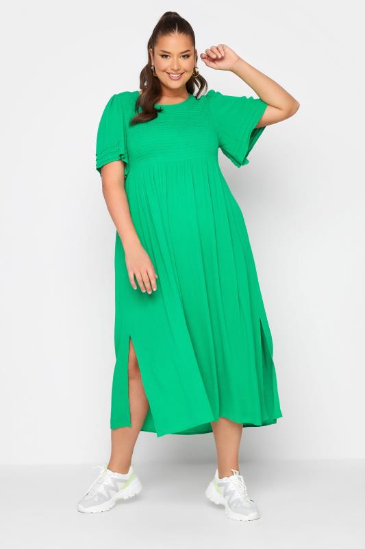  dla puszystych LIMITED COLLECTION Curve Emerald Green Crinkle Angel Sleeve Dress