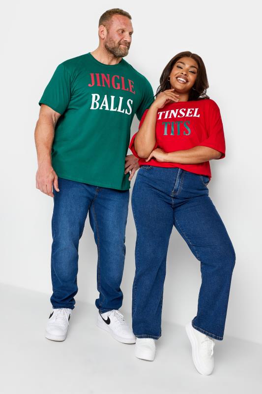 LIMITED COLLECTION Plus Size Curve Red 'Tinsel' Slogan Christmas T-Shirt | Yours Clothing  1