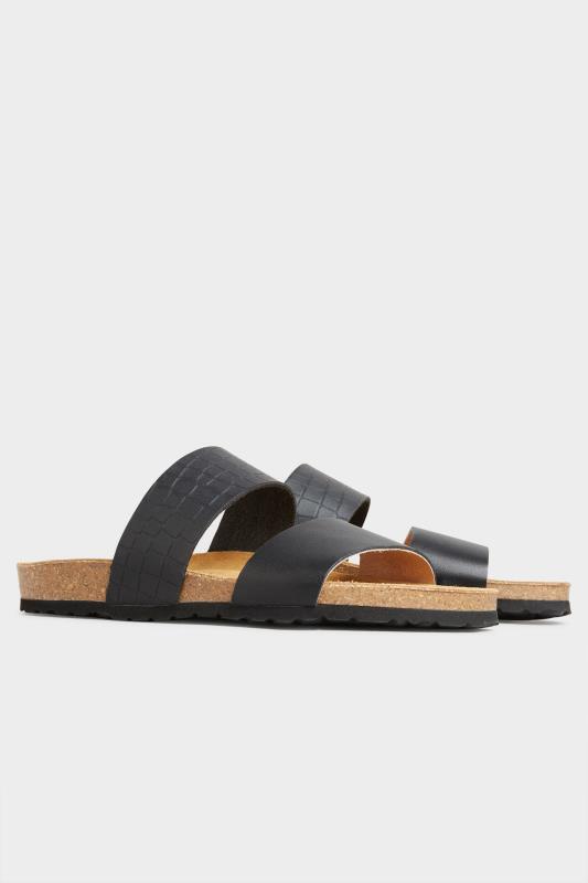 Tall  Black Leather Two Strap Footbed Sandals
