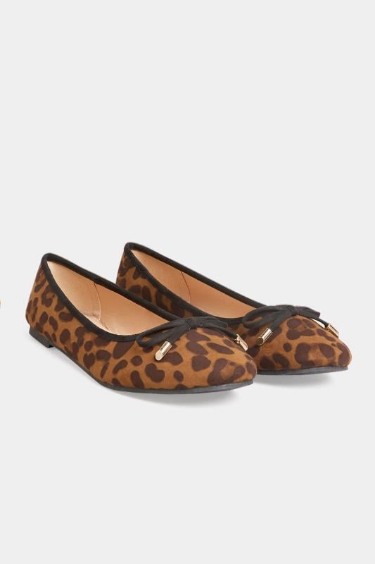 LTS Women's Brown Leopard Print Ballerina Pumps In In Standard D Fit | Long Tall Sally 2