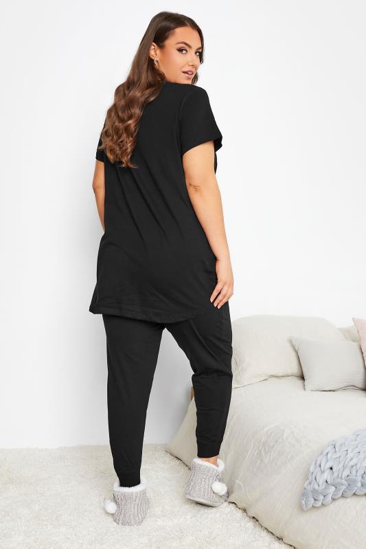 Plus Size Black 'Goodnight' Slogan Pyjama Set | Yours Clothing 3