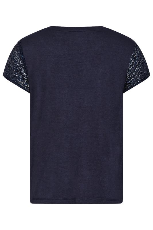 Petite Navy Blue Sequin Embellished T-Shirt 7