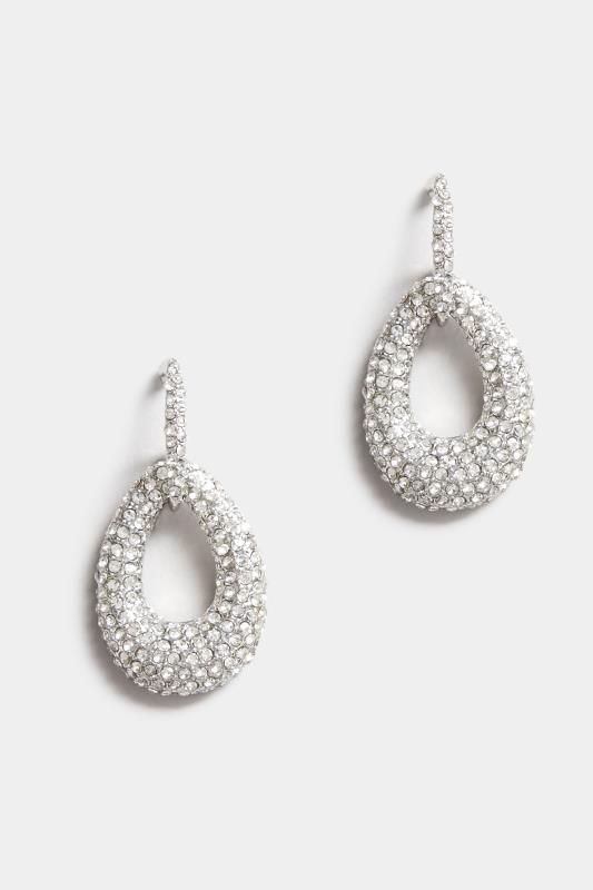 Silver Diamante Oval Drop Earrings | Yours Clothing 2